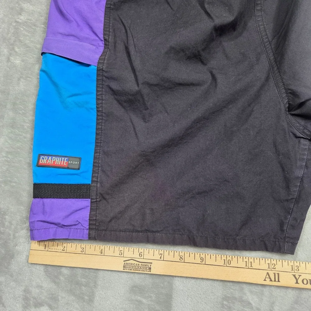 Graphite Sport Mens‎ XL Vintage 90s Colorblock Swim Trunks Black Purple Belted